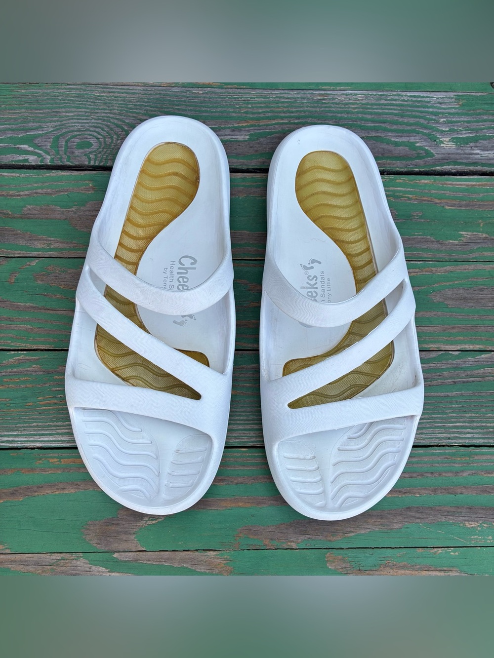 Tony Little Cheeks Health White Slip On Sandals Gel Bed Women’s Sz 9 Shoes